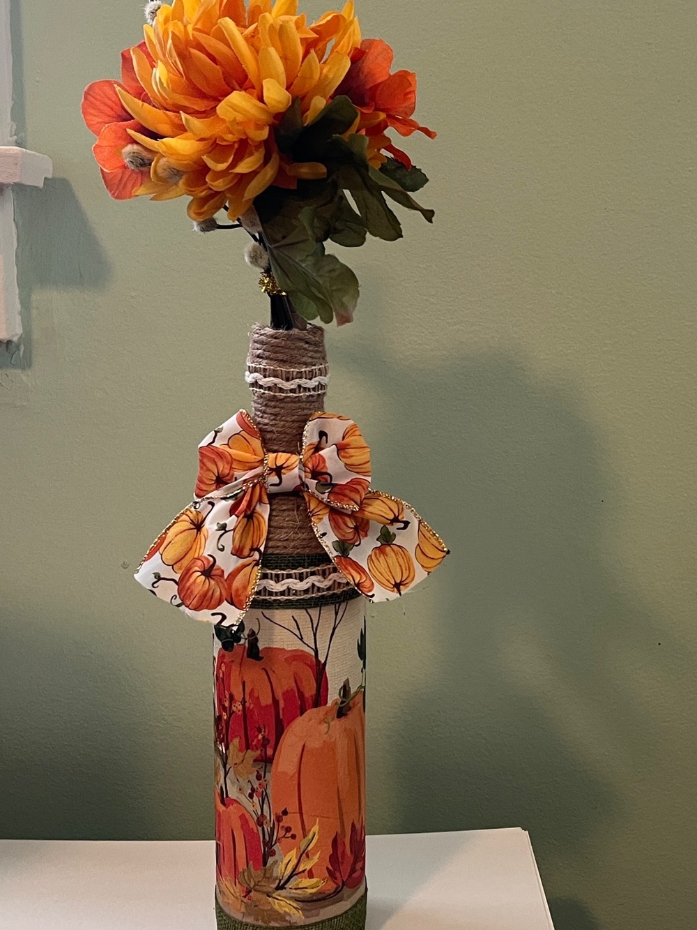 Orange Pumpkin Bottle Vase with Bow - Home Accents